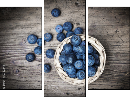 fresh blueberries on an old table - still life - Three-piece canvas print, Triptych