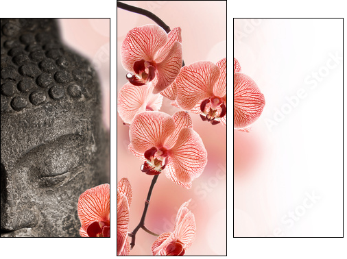 Bouddha et orchidÃ©e rouge - Three-piece canvas print, Triptych