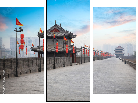 xian ancient city wall at dusk - Three-piece canvas print, Triptych
