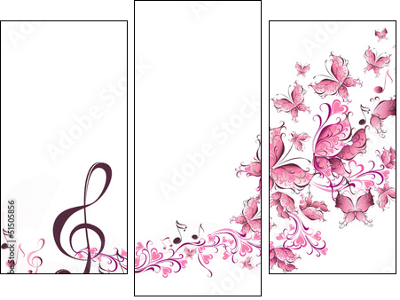 Musical notes with butterflies - Three-piece canvas print, Triptych