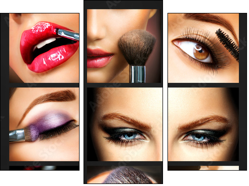 Makeup Collage. Professional Make-up Details. Makeover - Three-piece canvas print, Triptych
