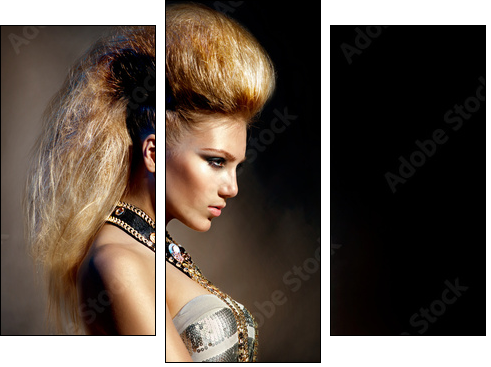 Fashion Rocker Style Model Girl Portrait. Hairstyle - Three-piece canvas print, Triptych