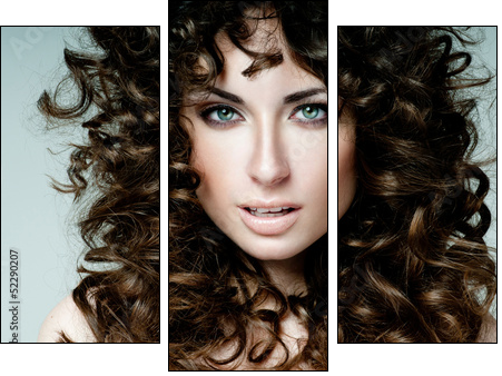 beautiful brunette with curly hair - Three-piece canvas print, Triptych