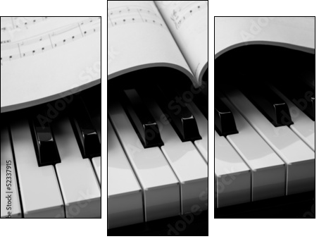 Piano keys and musical book - Three-piece canvas print, Triptych