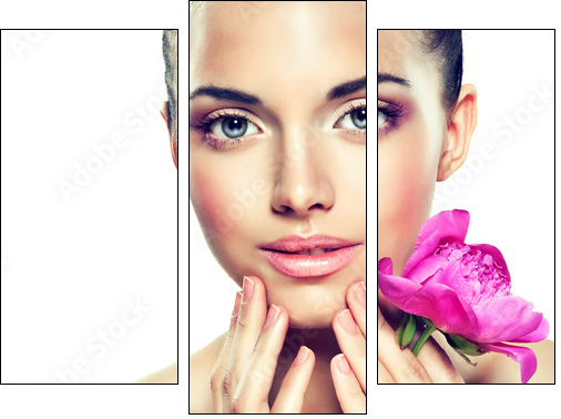 Beauty Portrait. Beautiful Spa Woman Touching her Face - Three-piece canvas print, Triptych