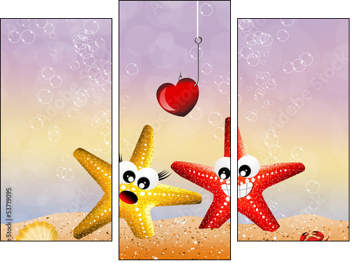 Starfish in love - Three-piece canvas print, Triptych