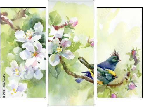 Painting collection Birds of spring - Three-piece canvas print, Triptych