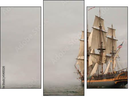 Vintage Frigate sailing into a fog bank - Three-piece canvas print, Triptych