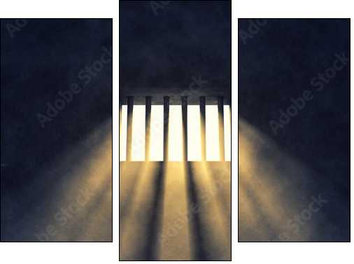 Prison cell interior , barred window - Three-piece canvas print, Triptych