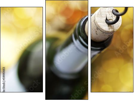 Cork screw and wine bottle - Three-piece canvas print, Triptych