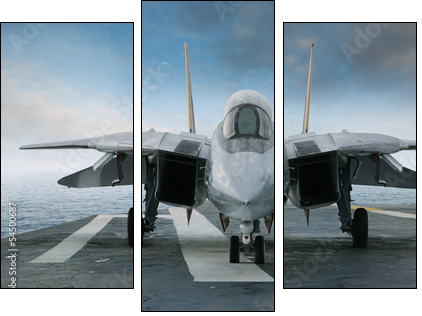 F-14 jet fighter on an aircraft carrier deck viewed from front - Three-piece canvas print, Triptych