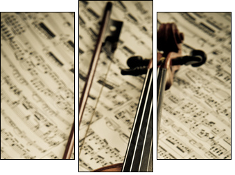 Geige mit Bogen und Notenblatt - Three-piece canvas print, Triptych