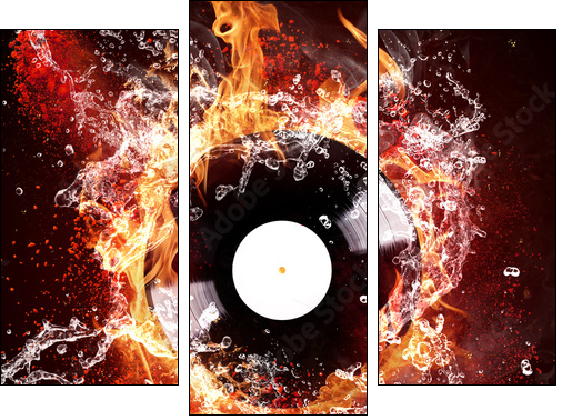 burning vinyl disc - Three-piece canvas print, Triptych