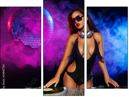 Glamorous sexy busty DJ - Three-piece canvas print, Triptych