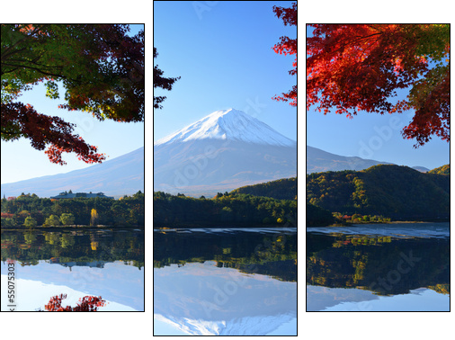 Mt. Fuji in the Autumn from Lake Kawaguchi, Japan - Three-piece canvas print, Triptych