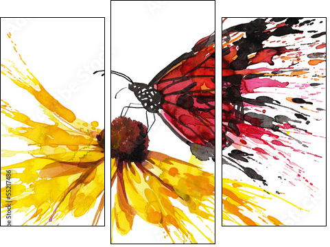 Butterfly on the flower - Three-piece canvas print, Triptych