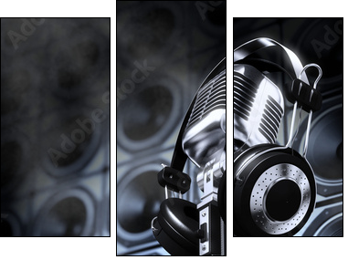 Microphone and headphones - Three-piece canvas print, Triptych
