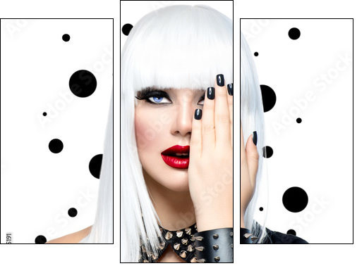 Fashion Beauty Model Girl. Punk Style Woman isolated on White - Three-piece canvas print, Triptych