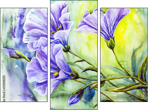 Wildflowers. Watercolor painting. - Three-piece canvas print, Triptych