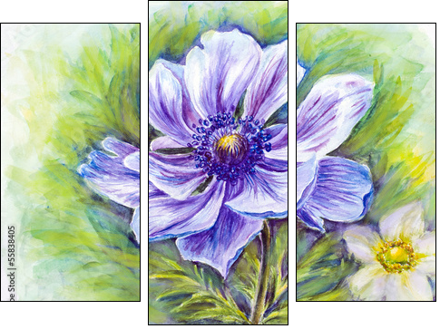 Japanese Anemones flower. Watercolor. - Three-piece canvas print, Triptych