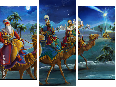 Illustration of the holy family and three kings - Three-piece canvas print, Triptych