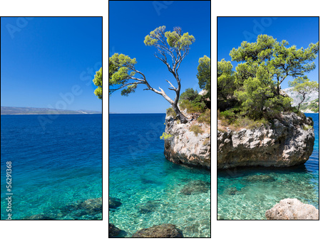 Croatian beach at a sunny day, Brela, Croatia - Three-piece canvas print, Triptych