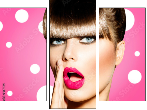 Surprised Woman with open Mouth. Pin up Girl - Three-piece canvas print, Triptych