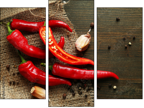 Red hot chili peppers  and garlic, - Three-piece canvas print, Triptych