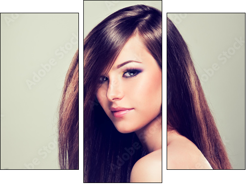 Brunette girl with long hair - Three-piece canvas print, Triptych