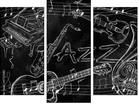 Jazz instruments music background - Three-piece canvas print, Triptych