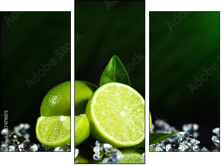 Fresh limes with leaves - Three-piece canvas print, Triptych