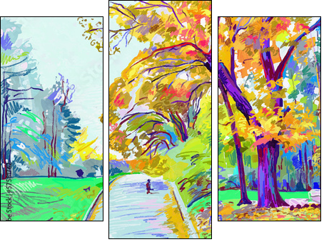 original digital painting of autumn landscape, vector version, a - Three-piece canvas print, Triptych