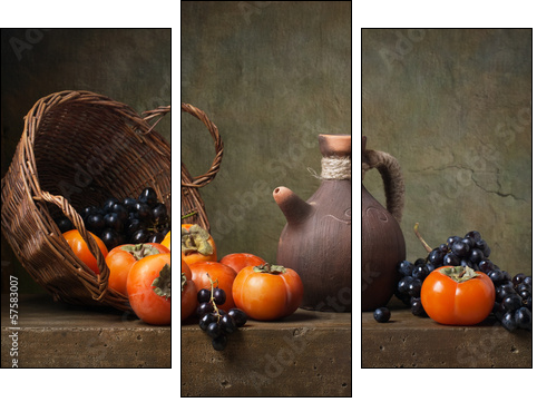 Still life with persimmons and grapes on the table - Three-piece canvas print, Triptych