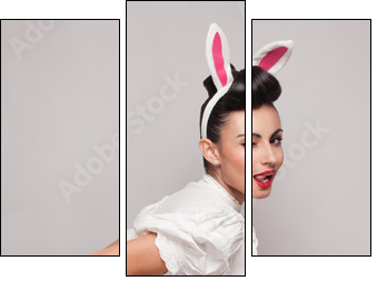 playful bunny girl winking and tongue out. pinup style - Three-piece canvas print, Triptych