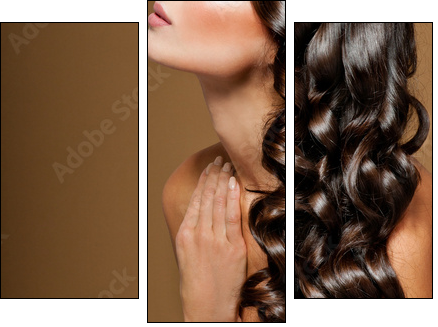 beautiful brunette with long  curly hair - Three-piece canvas print, Triptych
