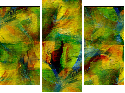 seamless cubism green, yellow abstract art Picasso texture water - Three-piece canvas print, Triptych