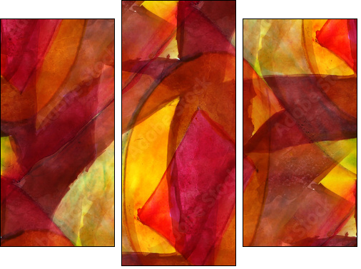 seamless cubism red, yellow abstract art Picasso texture waterco - Three-piece canvas print, Triptych