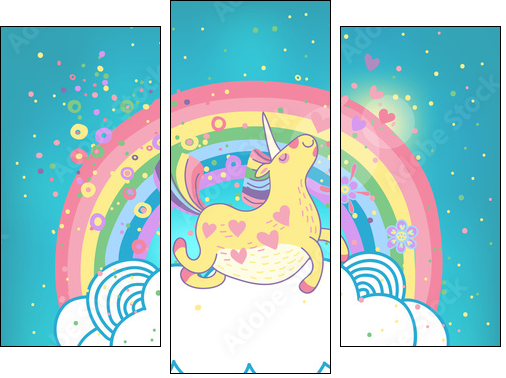 Unicorn rainbow in the clouds - Three-piece canvas print, Triptych