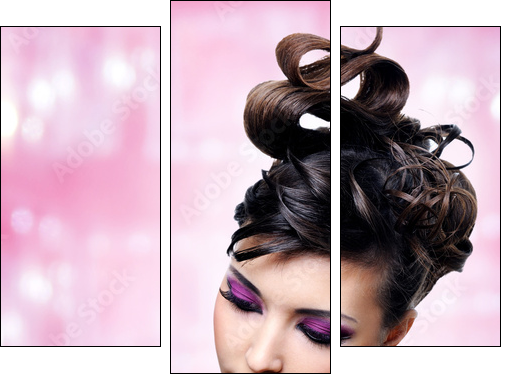 Face of beautiful woman with fashion hairstyle and glamour makeu - Three-piece canvas print, Triptych