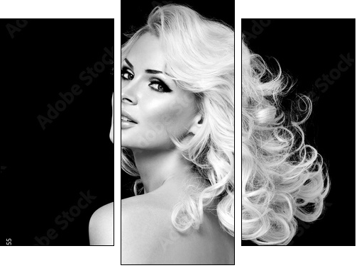 beautiful blonde woman  with perfect curly hair - Three-piece canvas print, Triptych