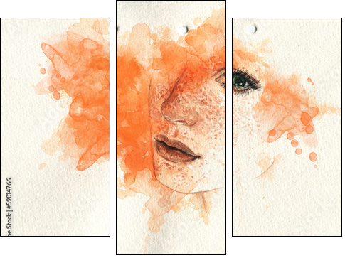 Beautiful woman. watercolor illustration - Three-piece canvas print, Triptych