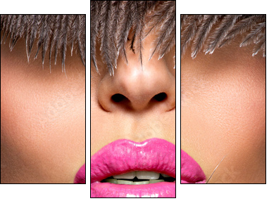  Closeup Beautiful female lips with pink  lipstick - Three-piece canvas print, Triptych
