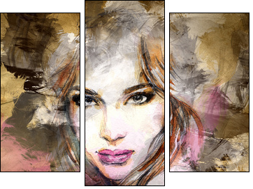 Beautiful woman face. watercolor illustration - Three-piece canvas print, Triptych