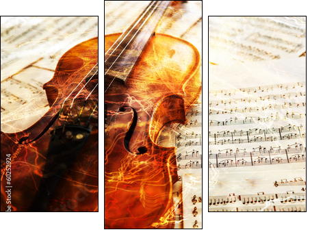 Old violin lying on the sheet of music - Three-piece canvas print, Triptych