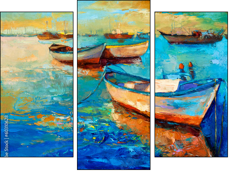 Boats on sunset - Three-piece canvas print, Triptych