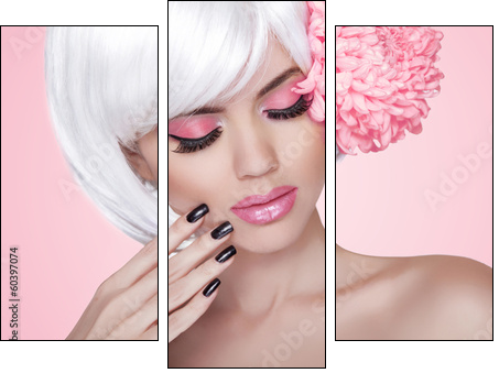 Makeup. Manicured nails. Fashion Beauty Model Girl portrait with - Three-piece canvas print, Triptych