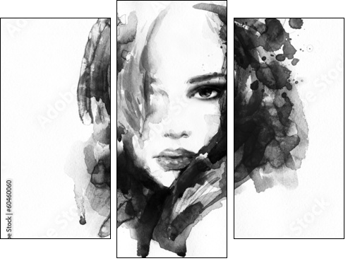 Beautiful woman face. watercolor illustration - Three-piece canvas print, Triptych