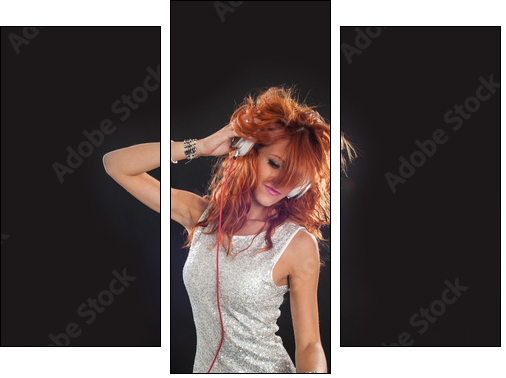 Young sexy deejay woman against black background. - Three-piece canvas print, Triptych