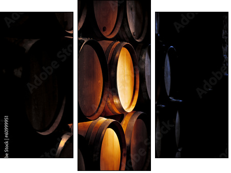 Barrel of wine in winery. - Three-piece canvas print, Triptych