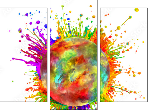 Colored paint splashes in round shape - Three-piece canvas print, Triptych